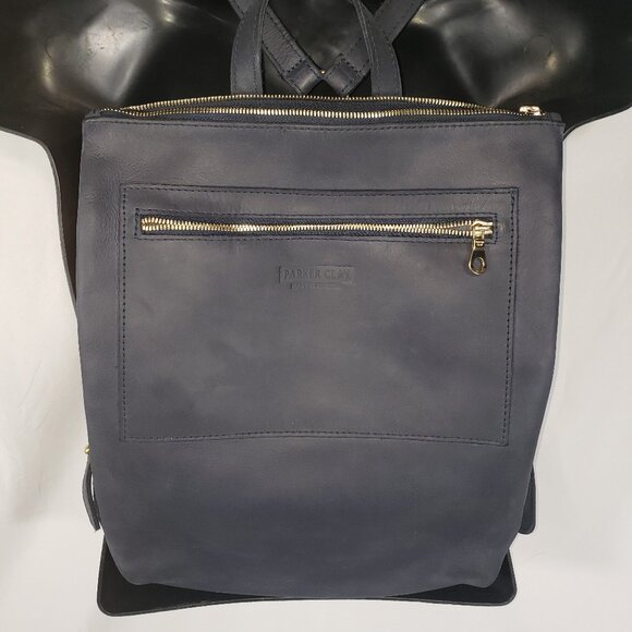 Parker Clay Miramar Leather Backpack Navy Blue - Picture 1 of 9